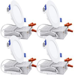 4 Pack 10W 4" LED Recessed Light with J-Box, 4000K Cool White, 5%-100% Dimmable, ETL and Energy Star Certified