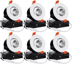 6 Pack 3 Inch Gimbal LED Dimmable Recessed Light with J-Box, 7W (50W Eqv.) 500lm, Airtight, ETL/Energy Star/JA8/Title 24, CRI 90+, 4000K Cool White, White
