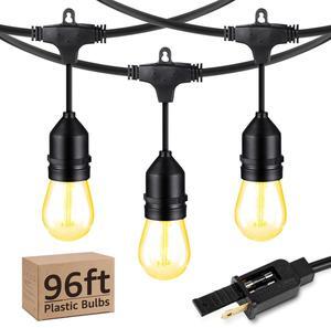 96ft LED Outdoor String Lights, 30+2 Vintage Filament Bulbs, 110V Shatterproof Patio Lighting for Garden, Backyard, Porch, Party, Wedding, IP65 Waterproof, ETL Certified, 2700K Soft White