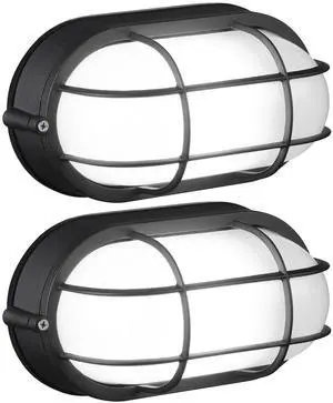 2 Pack Outdoor Bulkhead Light, Nautical 4 Inch Marine Wall Lights, E26 Socket, Aluminum Housing, Wet Location, Flush Mount for Wall or Ceiling, Bulbs Not Included, Black