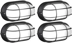 4 Pack Outdoor Bulkhead Light, Nautical 4 Inch Marine Wall Lights, E26 Socket, Aluminum Housing, Wet Location, Flush Mount for Wall or Ceiling, Bulbs Not Included, Black