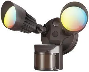 LEONLITE 3CCT 2-Head Adjustable LED Security Light, Motion Sensor Flood Lights Outdoor Dusk to Dawn, 3000K/4000K/5000K Selectable, Bronze