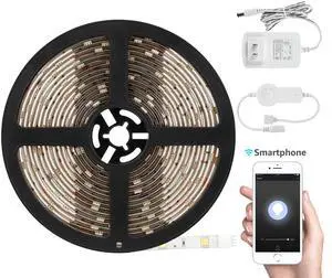 16.4 ft LED Strip Lights, Work with Alexa, Smart Phone APP Control, Flexible Wireless Tape Light, IP65 Waterproof Lighting Kit, 3000K Warm White
