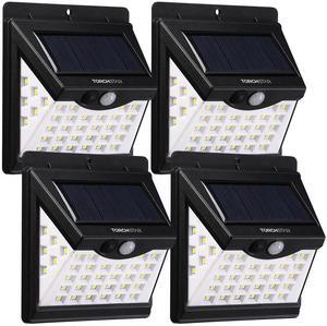 4 Pack 40 LED Outdoor Solar Lights, Wireless Solar Motion Sensor Light,  6500K Pure White, Waterproof Security Lighting for Garage, Porch, Driveway, Patio, Black