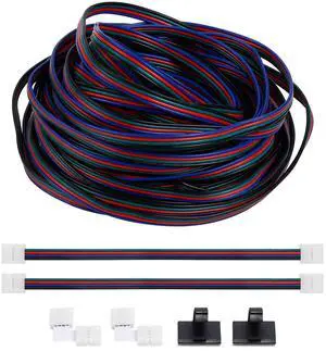 RGB Extension Cord Kit for 4 Pins Strip Light, 32.8ft LED Splitter Connectors, Tin Coated Copper Wires