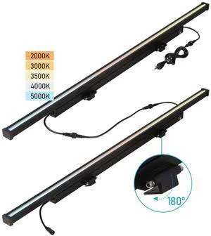 2 Pack 5CCT 4FT Exterior Wall Washer Lights, 35W 110-277V Outdoor Linear Bar Lighting with Plug, 2000K/3000K/3500K/4000K/5000K Selectable, Waterproof