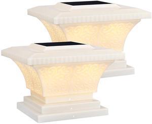 2 Pack Solar Outdoor Post Cap Lights, IP65 Waterproof Square Fence Light, Soft White Lamp, 360° Beam Angle, All Base for 4x4 5x5 6x6, for Deck, Garden or Patio, Creamy White Finish