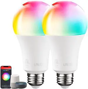 2 Pack A21 Smart Light Bulbs, WiFi & Bluetooth, Work with Alexa Echo Google Home Assistant Siri, 2000K-5000K RGBCW Full Color Changing Smart LED Bulb, 75W Equivalent, E26 Base 2 Pack A21 Smart Light Bulbs, WiFi & Bluetooth, Work with Alexa Echo Google Home Assistant Siri, 2000K-5000K RGBCW Full Color Changing Smart LED Bulb, 75W Equivalent, E26 Base