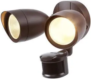 20W Motion Activated LED Outdoor Security Light, Dual Head Exterior Flood Light, 120W Eqv. 1400lm, 3000K Warm White, Bronze 20W Motion Activated LED Outdoor Security Light, Dual Head Exterior Flood Light, 120W Eqv. 1400lm, 3000K Warm White, Bronze