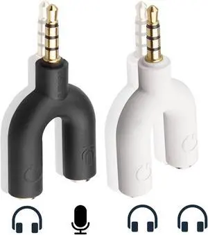 2 Pack Dual 3.5mm Jack Splitter Headphone and Mic TRRS 4 Pins