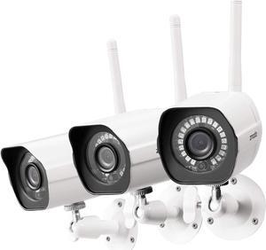 [2023 Upgraded] Zmodo 1080p Outdoor Wireless Camera, 3 Pack Indoor Outside WiFi Cameras, IR Night Vision, Motion Detection, Remote View, Easy Setup, White, Plug-In, Compatible with Alexa 3 Count