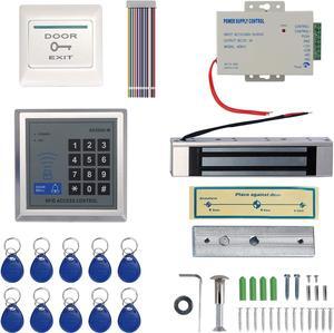 Proximity RFID Card Access Control System Kit with 180kg 350LB Electric Magnetic lock 110-240V AC to 12v DC 3A 36w Power Supply Proximity Door Entry Keypad 10 Key Fobs EXIT Button