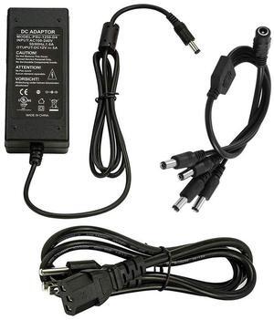 12V 5A Power Adapter & 4-Way Splitter Pigtail Cable, 3 Prong Power Cord, UL Listed, Fits DVR NVR AHD TVI CCTV Security Surveillance Camera System, LED Strip Lights