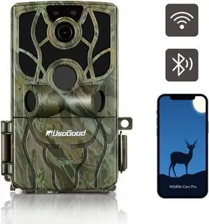 Trail Camera with WiFi Bluetooth - usogood 48MP 4K HD Infrared Night Vision Game Camera for Wildlife Monitoring, Motion Activated Deer Hunting Cam Sends Picture to Cell Phone, 65ft Detection, IP66