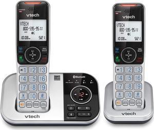VTECH VS112-2 DECT 6.0 Bluetooth 2 Handset Cordless Phone for Home with Answering Machine, Call Blocking, Caller ID, Intercom and Connect to Cell (Silver & Black)