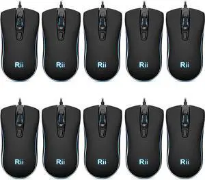 Rii Wired Mouse, RM105 USB Computer Mouse,RGB Optical Office Mice for PC,Computer,Laptop,Desktop,Windows (10 Pack)
