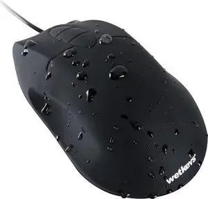 WetKeys Professional-Grade Ergonomic Optical Waterproof Mouse with 3-Button Scroll (USB/PS2) (Black) | OMWK0C01-BK