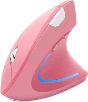 Vertical Mouse, Ergonomic Vertical Mouse, 2.4G High Precision Optical Mice 800/1200/1600DPI for PC Laptop Desktop Mac (Wireless Pink)