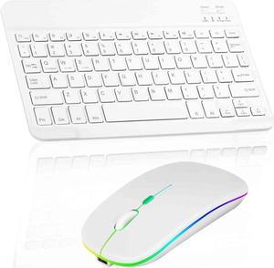 Rechargeable Bluetooth Keyboard and Mouse Combo Ultra Slim for Motorola Moto G60 and All Bluetooth Enabled AndroidPCPure White Keyboard with Pure White RGB LED Mouse