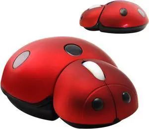 YOCUNKER Mini Cute Wireless Mouse, Portable Mobile Optical Mouse for Kids,Small Tiny Animal Ladybug Shape Cordless Mouse with USB Receiver for Computer Laptop Desktop PC (Red)