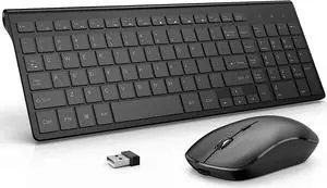 Rechargeable Wireless Keyboard and Mouse Combo- J JOYACCESS 2.4G Compact Quiet Slim Wireless Keyboard Mouse Combo for Laptop,PC,Desktop,Computer,Windows- Black