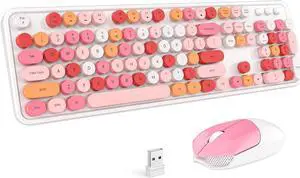 Wireless Keyboard and Mouse Combo - GEEZER White Pink Full-Sized Colorful Keyboard 104 Keys - USB 2.4 G Receiver Plug and Play with Round Keycap Typewriter Keyboards, for Windows, PC, Laptop, Desktop Wireless Keyboard and Mouse Combo - GEEZER White Pink Full-Sized Colorful Keyboard 104 Keys - USB 2.4 G Receiver Plug and Play with Round Keycap Typewriter Keyboards, for Windows, PC, Laptop, Desktop
