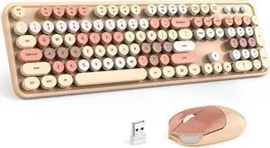 Wireless Keyboard and Mouse Combo - GEEZER Coffee Full-Sized Colorful Keyboard 104 Keys - USB 2.4 G Receiver Plug and Play with Round Keycap Typewriter Keyboards, for Windows, PC, Laptop, Desktop Wireless Keyboard and Mouse Combo - GEEZER Coffee Full-Sized Colorful Keyboard 104 Keys - USB 2.4 G Receiver Plug and Play with Round Keycap Typewriter Keyboards, for Windows, PC, Laptop, Desktop