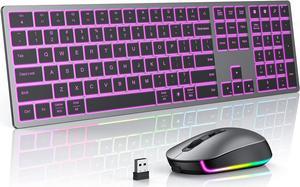 Backlit Wireless Keyboard and Mouse, PEIOUS 7 Color Light Up Mouse and Keyboard, Full Size Rechargeable USB Illuminated Keyboard and Mouse for Mac, Chormebook, Windows Computer Laptop