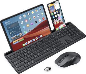 PEIOUS Bluetooth Keyboard and Mouse Compatible for Mac and Windows, Rechargeable Multi Device Keyboard Mouse with Phone Holder, Full Size Quiet Wireless Keyboard for Mac, MacBook, Windows, Black