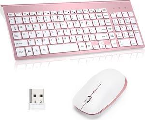 Wireless Keyboard and Mouse, KANG RUI Full-Size USB Plug-and-Play, Quiet and Compact, Compatible with Mac Computers, laptops, Tablets, Windows -Rose Gold Pink