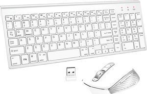 FEDARFOX Wireless Keyboard and Mouse Combo - Ergonomics Slim Compact Full-Size Keyboard Silent Mouse for Laptop PC - Dual System Switching Fully Compatible with mac OS and Windows (Silver White)