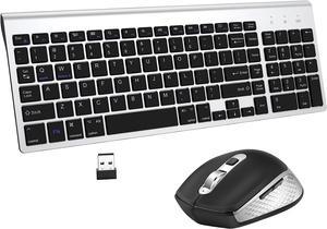 Wireless Keyboard and Mouse Combo - FEDARFOX Dual System Switching Ergonomics Slim Compact Full-Size Keyboard Silent Mouse for Laptop PC,Fully Compatible with mac,iMac,Windows (Silver Black)