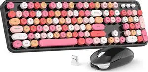Wireless Keyboard and Mouse Combo, MOWUX Colorful Computer Full Size 2.4G Plug and Play Wireless Typewriter Keyboard and Mouse Set for Windows, Computer, Desktop, PC, Notebook (Black Colorful)
