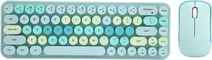 Keyboard and Mouse Combo, 2.4GHz Colorful Cute Keyboard Mouse Set with 68 Retro Typewriter Flexible Round Keys, Ergonomic Gaming Keyboard Mouse Kit for Computer Laptop PC (Blue