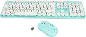 2.4G Keyboard and Mouse Combo Retro Round Keycaps High Performance Mouse Adjustable DPI Connection for Office and Study (Blue Board)