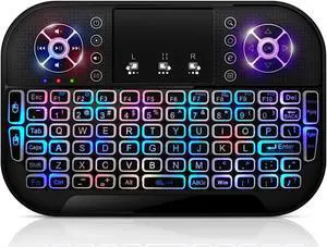 GECENinov Mini Wireless Keyboard with 7 Colors RGB Backlit, 2.4G USB Small Keyboard with Touchpad and Mouse 2in1, Rechargeable Remote Control Keyboard for Smart TV, PC, Laptops,etc
