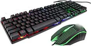 HHWKSJ Gaming Keyboard and Mouse Combo Mechanical Feeling Rainbow LED Backlight Adjustable USB Mice