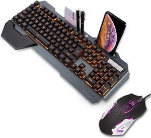 MANZZO Gaming LED Backlit Keyboard and Mouse Combo with Illuminated Characters LED Backlight USB Mouse Multimedia Keys Mechanical Feel