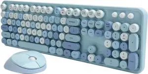 2.4GHz Wireless Keyboard and Mouse, with USB Drive Plug and Play, Ergonomic Design, Retro Typewriter Style, 104 Key Keyboard Mouse Set for Laptop, PC, Computer(Blue Colorful)