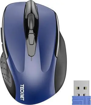 TECKNET Wireless Mouse, 2.4GHz Ergonomic Computer Mouse, Portable Cordless Mice, 5-Level 2400 DPI Mouse for Laptop, 6 Buttons USB Mouse for Chromebook, Ergo Grip, 24 Months Battery - Blue