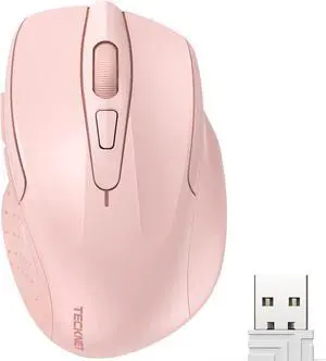 TECKNET Wireless Mouse, 2.4GHz Ergonomic Computer Mouse, Portable Cordless Mice, Mouse for Laptop, 6 Buttons USB Mouse for Chromebook, Ergo Grip, 24 Months Battery - Pink