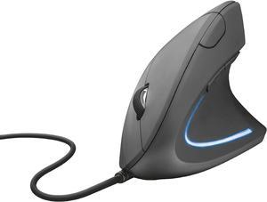 Trust Verto Wired Ergonomic Mouse for PC and Laptop, Illuminated, 1000-1600 DPI, 6 Buttons, Right Hand Users - Black