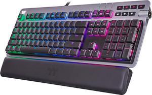 Thermaltake Argent K6 RGB Low Profile Mechanical Gaming Keyboard, Cherry MX Speed Silver, Alumiunm Top Plate, Multi-fucntion Knob, Wrist Rest, GKB-KB6-LSSRUS-01