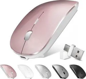Bluetooth Wireless Mouse for MacBook Air Mac Pro Laptop PC Pad Optical Rechargeable Silent Mouse with Dual Mode Switch Mouse Bluetooth 5.2/3.0 and 2.4G USB-A & USB-C Receiver Rose Gold Bluetooth Wireless Mouse for MacBook Air Mac Pro Laptop PC Pad Optical Rechargeable Silent Mouse with Dual Mode Switch Mouse Bluetooth 5.2/3.0 and 2.4G USB-A & USB-C Receiver Rose Gold