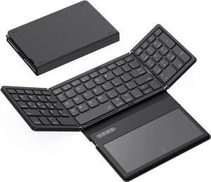 GEODMAER Foldable Bluetooth Keyboard, Portable Full Size Folding Keyboard with Large Touchpad, Numeric Keypad, PU Leather, Wireless Travel Keyboard for Windows iOS Android Mac (Sync up to 3 Devices)