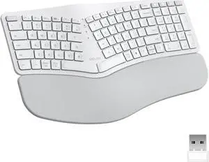 DeLUX Upgraded Ergonomic Wireless Ergo Split Keyboard with Backlit, 2.4G and Bluetooth, Scissor Switch and Palm Rest for Natural Typing, Compatible with Windows and Mac OS (GM902Pro-White)