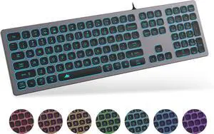 Aluminum Quiet Wired Keyboard Backlit- Slim Chiclet Keyboard Compatible with Apple iMac, MacBook, Mac and PC, USB Numeric Keypad RGB Lighted Key - Space Gray
