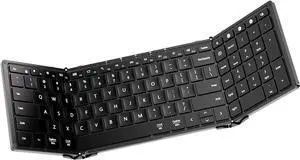 AIWISDOM Foldable Bluetooth Keyboard, Full Size with Numeric Keypad, Portable Travel Keyboard for Windows iOS Android Tablets and Smartphones, Sync Up to 3 Devices (Black)