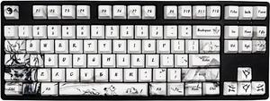 JSJT Custom Keycaps 110 Key Set Ink Panda Keycaps for Full Sized Keyboard Dye-Sublimation PBT OEM Profile Key Caps for Cherry MX Gateron Switches Mechanical Keyboards