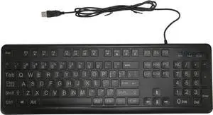 Large Print Keyboard with Backlight, 104 Keys Full Size USB Wired, White LED Backlit, Large Bold Letters for Easy Reading, Ideal for Elderly and Visually Impaired